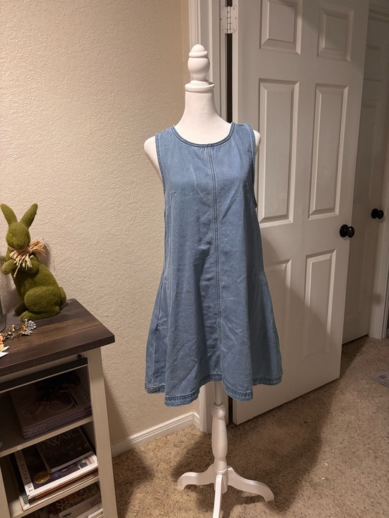 Dresses & Skirts - Sleeveless Light Wash Denim Dress with Back Cutout and side pockets